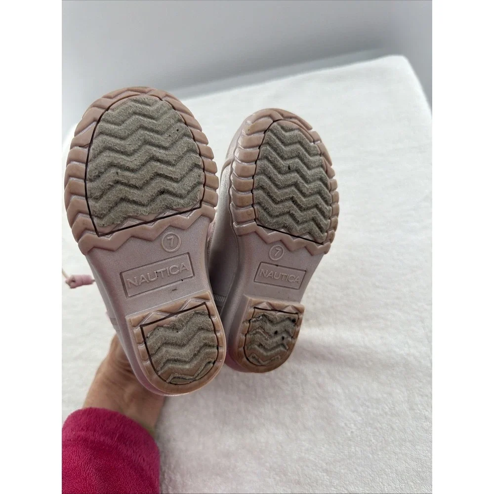 Nautica Toddler Girls Waterproof Pink Floral Zip Duck Boot Winter Boots Size 7